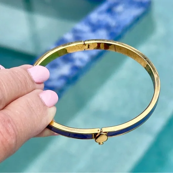 kate spade EUC Bracelet Gold w/Lavender Enamel/hinged w/Spade click closure - Picture 3 of 11